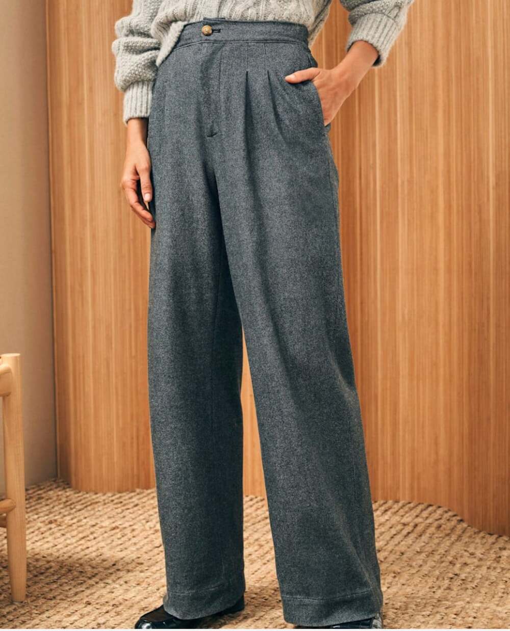 Faherty Dream Flannel Trouser in Mountain Charcoal Size 4 Wide Leg
